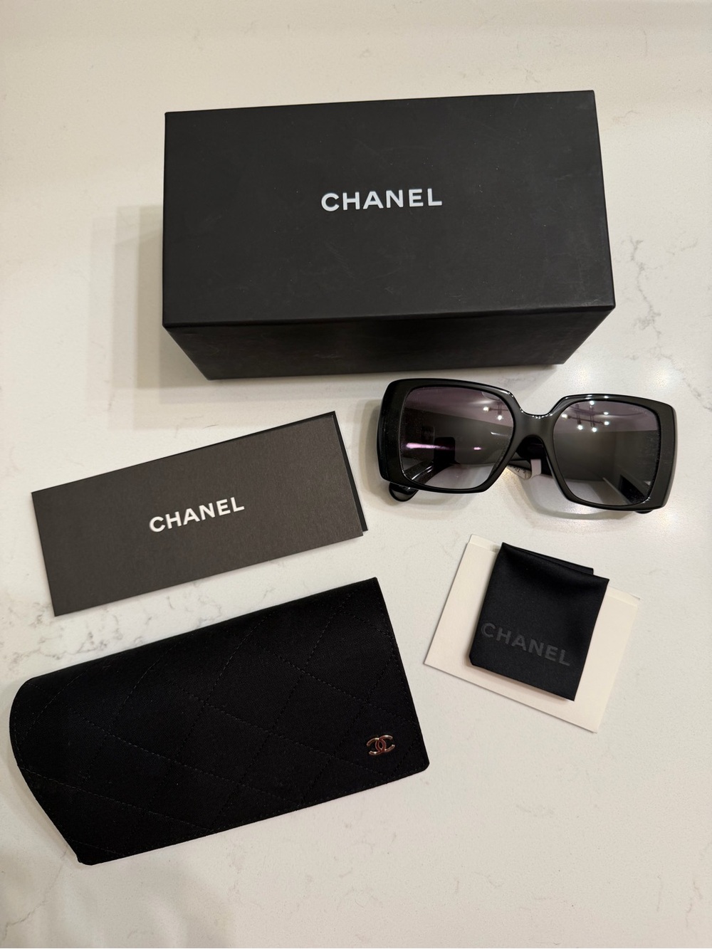 CHANEL Black Oversized Square Sunglasses with Dark Gradient Lenses